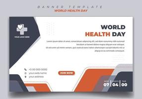 World Health Day template for social media banner with white, dark gray and orange color in landscape background with simple shape design. vector