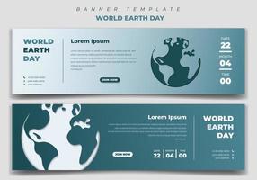 conjunto de plantillas de banner web en diseño paisajístico para el día mundial de la tierra con corte de papel de fondo de la tierra. vector