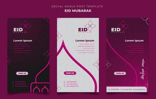 Set of feminine social media post template in portrait background for Eid Mubarak design vector