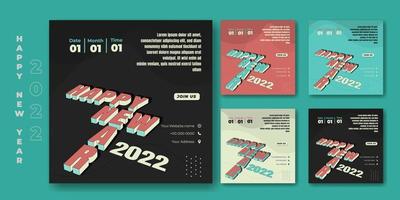 conjunto de plantillas de publicaciones en redes sociales con tipografía retro de diseño de feliz año nuevo. feliz año nuevo 2022 diseño de plantilla. vector