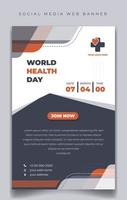 World Health Day template for social media banner with white, dark gray and orange color in portrait background with simple shape design. vector