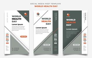 World health day with white, orange, and green color background with elegant design. Set of social media post template in portrait design. vector