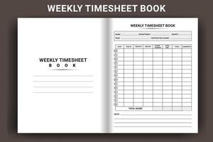 Weekly Timesheet Book. Timesheet log book interior. Business management notebook template. Time schedule journal template. Notebook interior. Office employee timesheet journal interior. vector