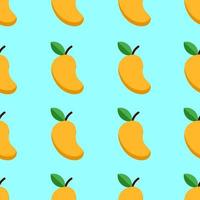 Mango fruits seamless pattern with green background. Vector Illustration