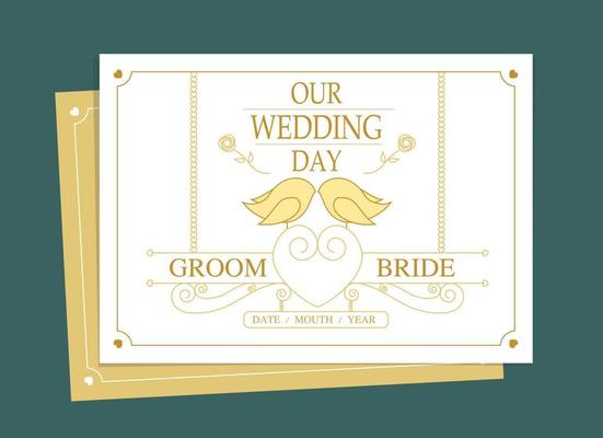 A couple of birds are kissing wedding card artwork.