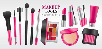 vector de herramientas de maquillaje de tema de color negro y rosa.