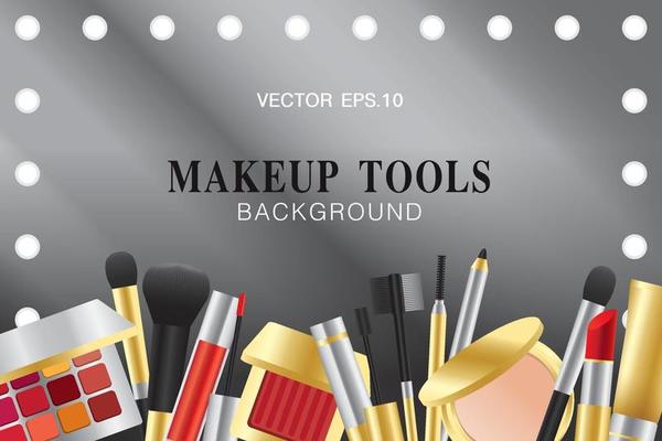 luxury makeup tools with lighted mirror background illustration vector.