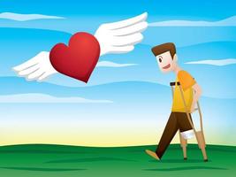 The disabled man who doesn't give up and run after his heart Illustration vector. vector