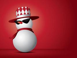 el muñeco de nieve fresco usa gafas de sol con espacio de copia en el vector de fondo rojo.