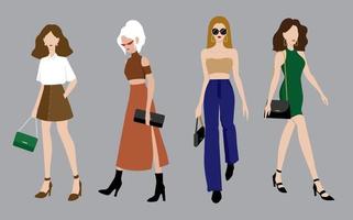 Fashionable women characters vector set.