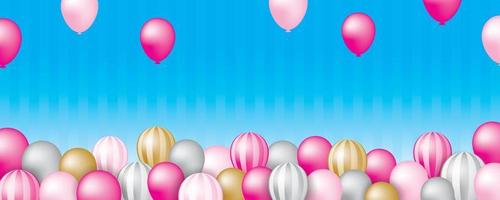 Cute balloons with blue background illustration vector. vector