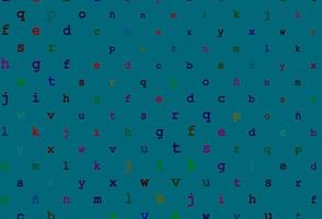 Dark multicolor, rainbow vector background with signs of alphabet.