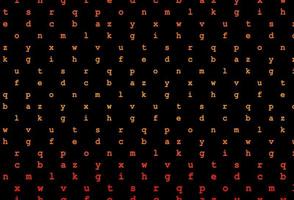 Dark orange vector background with signs of alphabet.