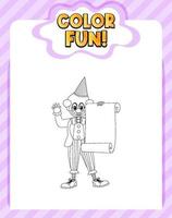 Worksheets template with color fun text and clown outline vector