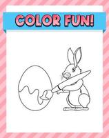 Worksheets template with color fun text and rabbit outline vector