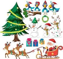 Christmas set with tree and decorations vector