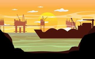 Petroleum industry concept with offshore oil platform vector