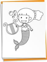 Worksheets template with mermaid outline vector