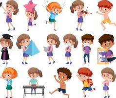 Set of children doing different activities on white background vector