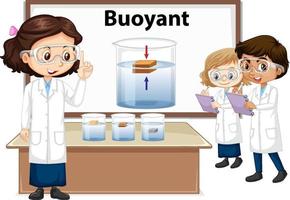 Scientist kids learning how is buoyant work vector