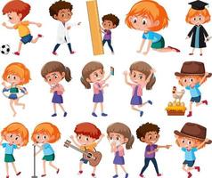 Set of children doing different activities on white background vector