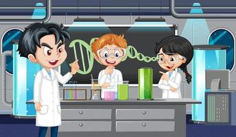 laboratorio de ciencias para experimentos químicos con científico vector