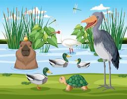 Scene with many animals by the river vector