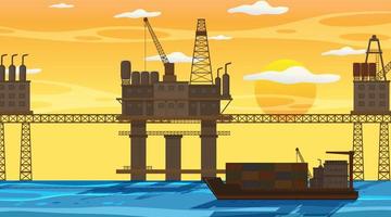 concepto de la industria petrolera con plataforma petrolera en alta mar vector