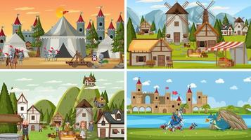 Set of different scene medieval vector