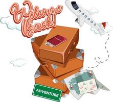 Welcome Back typography design with luggages vector