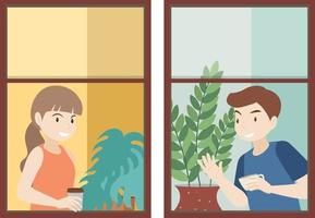 View through the window of people in flat design vector