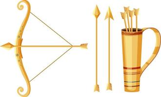 Golden bow and arrows on white background vector