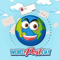 World Post Day banner with smiling earth vector