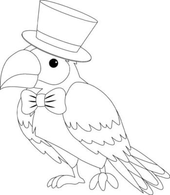 Circus parrot black and white doodle character