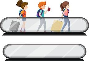 Passengers on moving walkway and empty moving walkway vector
