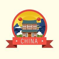 Chinese architecture iconic house building logo vector