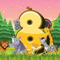 Different eight animals attached to number eight vector