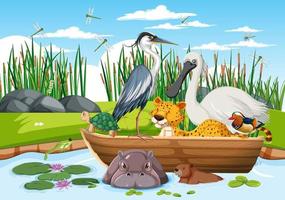 Many animals on the boat vector