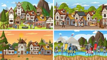 Set of different scene medieval vector