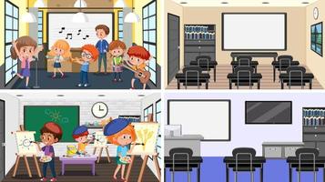 Set of student in the classroom scene vector