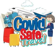 Covid Safe Travel typography design with flight attendant vector