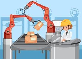 Automation industry concept with assembly line robots vector