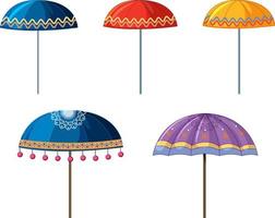 Set of umbrellas with indian patterns vector