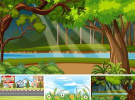 Nature scene with many trees and river vector