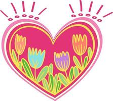 flores de tulipán en un corazón rosa vector