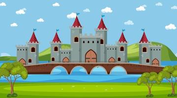 escena del palacio medieval en estilo de dibujos animados vector