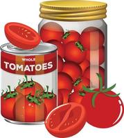 salsa de tomate enlatada y tomates en tarro vector