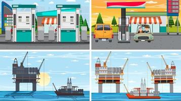 Set of oil petrol and gas relevant scene vector