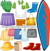 A set of different cloth on white background vector