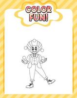 Worksheets template with color fun text and clown outline vector